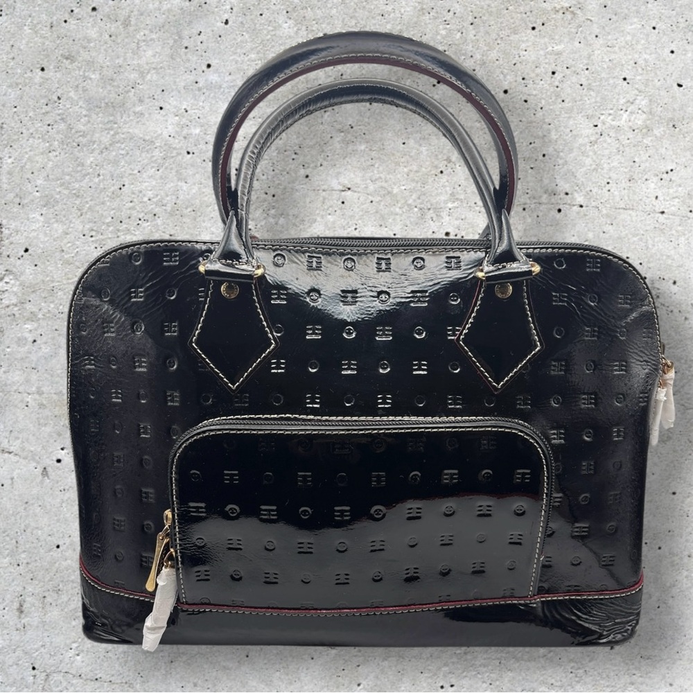 Arcadia Italian Patent Leather Black Satchel GUC - Picture 1 of 16